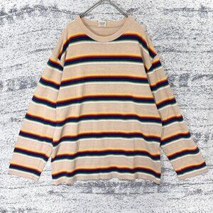 Merilic Border Knit Long Sleeve  Relaxed Fit  Sweater Beige